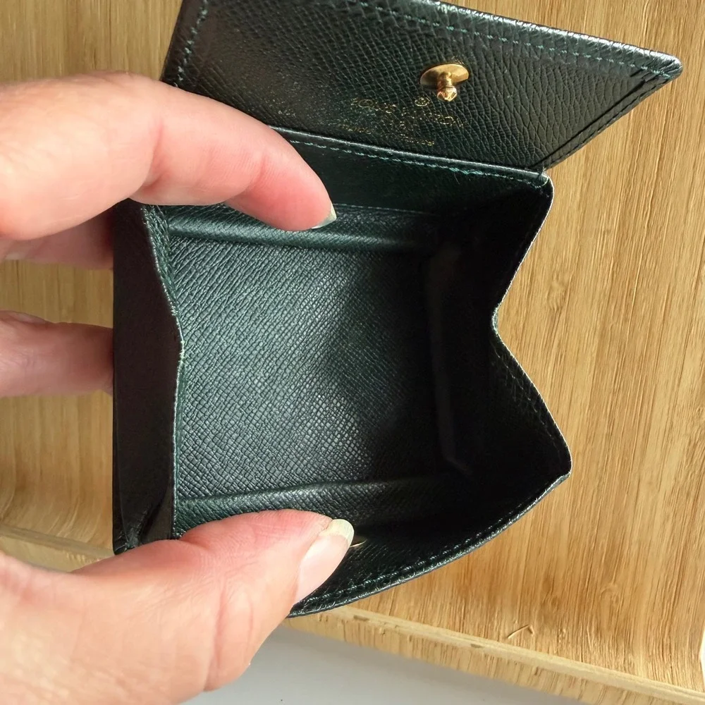 Louis Vuitton Vintage Green Taiga Leather Coin Purse Square Wallet OS